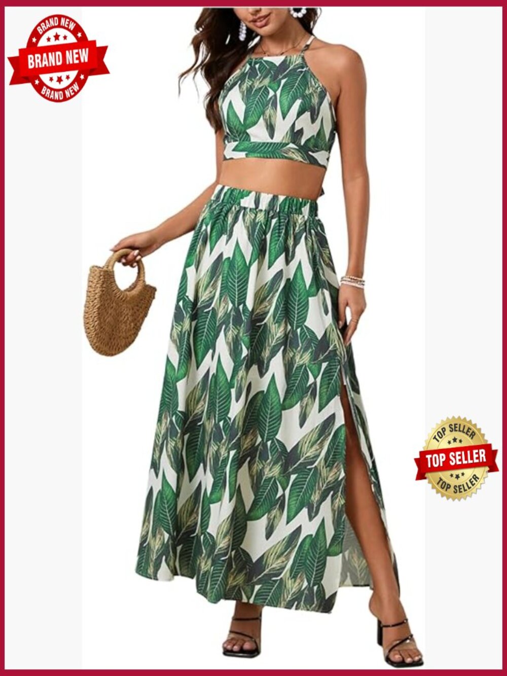 Women's 2 Piece Set Tie Cami Crop Top and Split Maxi Skirt
